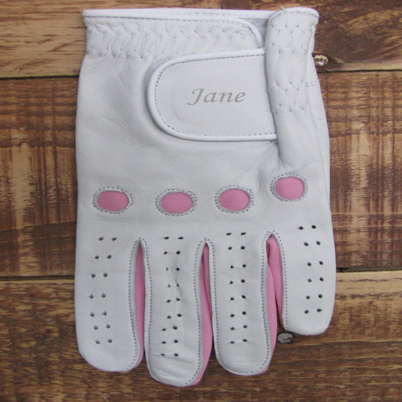 3 X Ladies Golf Glove, Gabretta White Leather with Pink Left or Right Hand