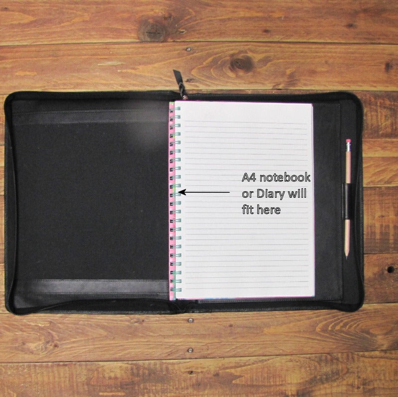 Left Hand Black Leather A4 Folder Organiser Portfolio 4 Ring Organiser