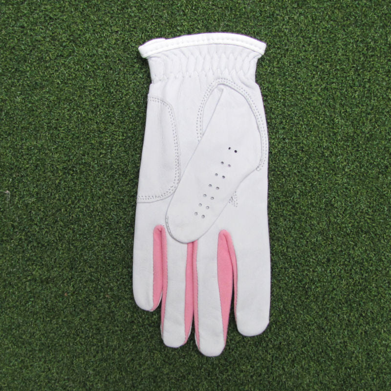 Ladies Golf Glove, Gabretta White Leather with Pink Left or Right Hand