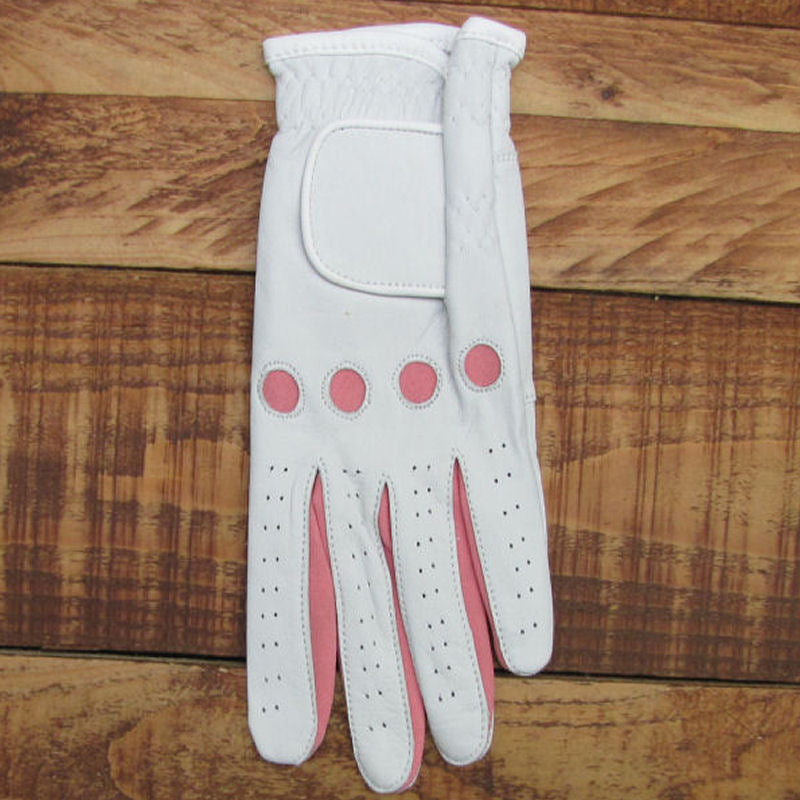 3 X Ladies Golf Glove, Gabretta White Leather with Pink Left or Right Hand