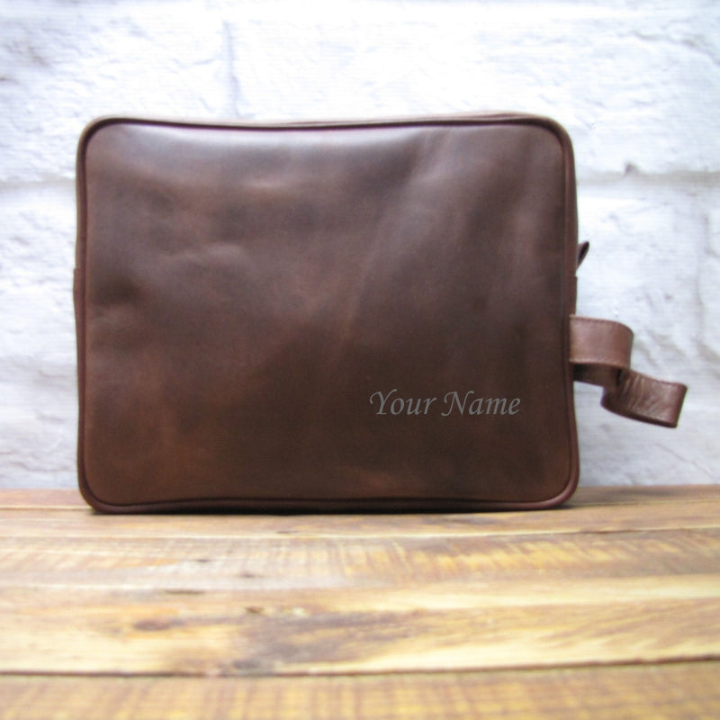 Brown Leather Large Wash Bag