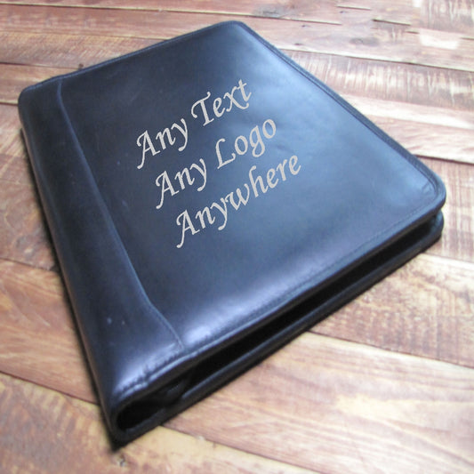 A4 Folder Personalised Leather Leaving Gift Name and Message H100-1 BLACK-GIFT