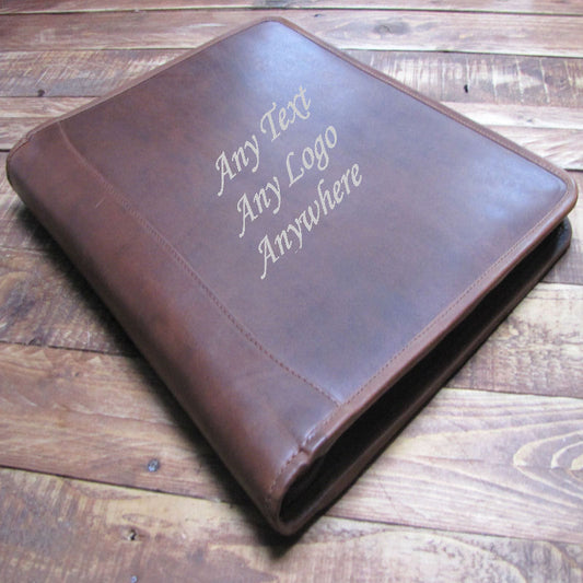 A4 Folder Personalised Leather Leaving Gift Name and Message H0100-BRN-LG