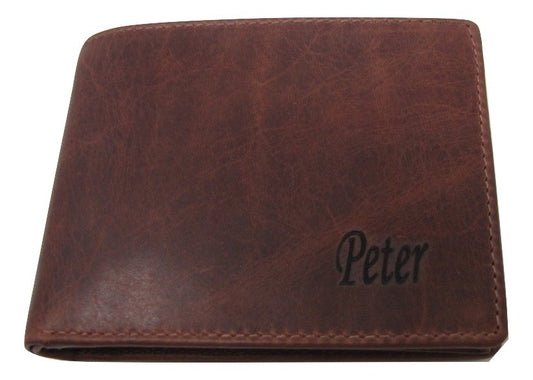 Personalised Brown Leather Wallet Gift Boxed