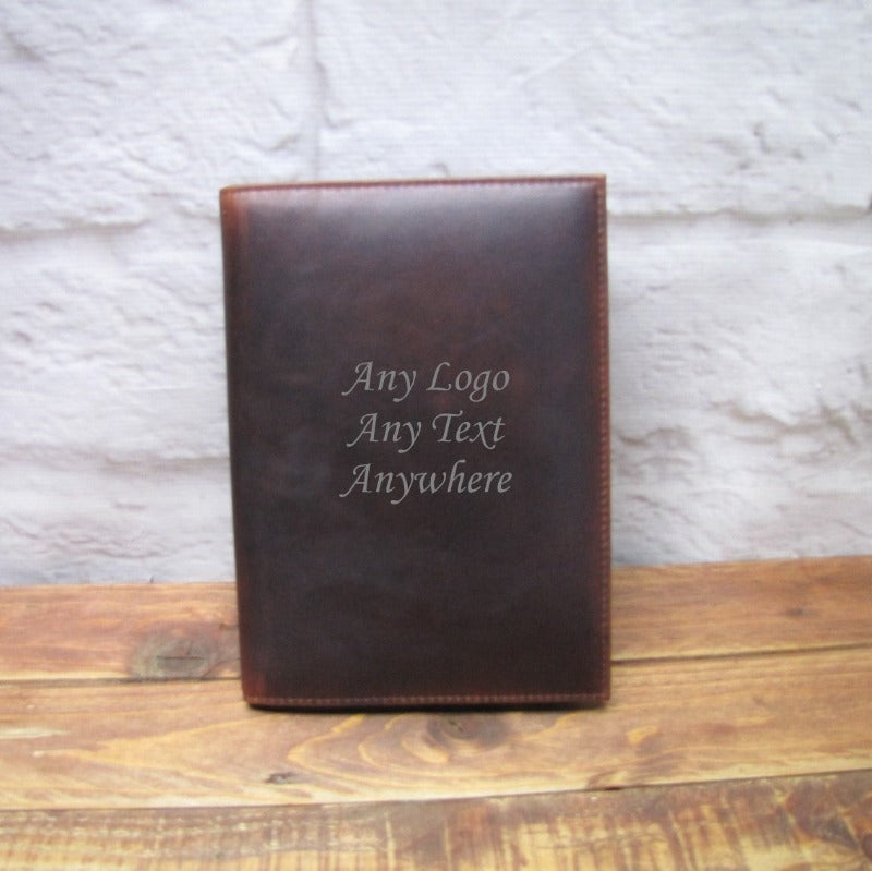 Brown real Leather A5 diary notebook cover option to personalise with name logo