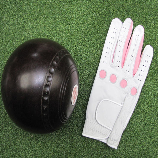 Ladies Bowling Glove, Gabretta White Leather with Pink