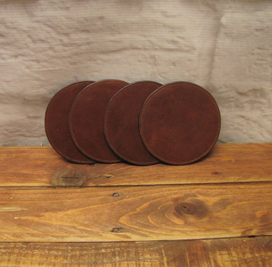 Brown Leather Round Coasters