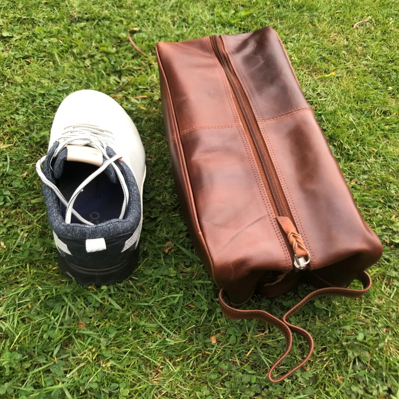 Leather golf shoe bag on sale